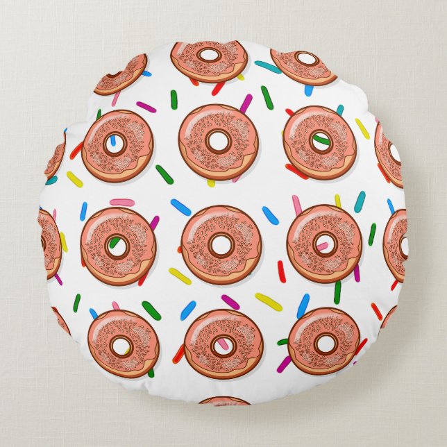 Strawberry roze Donut Sprinkles Round Pillow Rond Kussen (Voorkant)