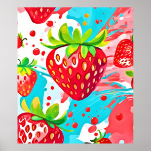 strawberry splash-patroon poster