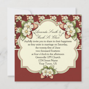 Strawberry Splash Wedding Invitation Kaart