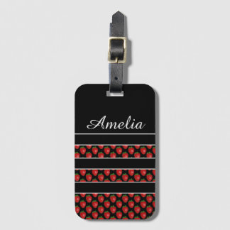 Strawberry Stripes Black Personalised Bagagelabel