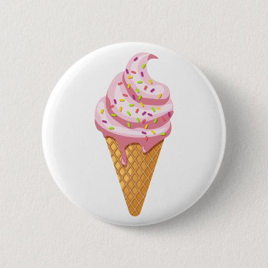 Strawberry sundae in wafelkegel met gooien ronde button 5,7 cm (Voorkant)