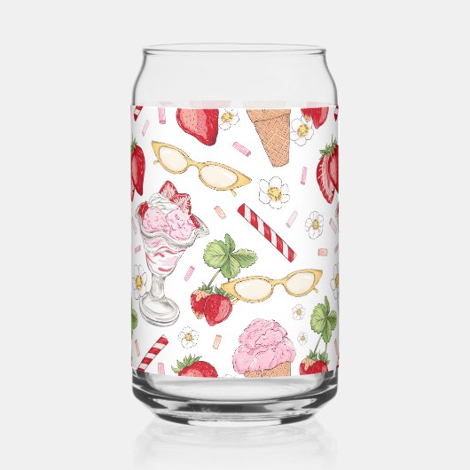 Strawberry Sundae Pattern Blikvorm Glas (Voorkant)