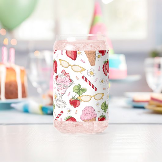 Strawberry Sundae Pattern Blikvorm Glas (Insitu (Verjaardag))