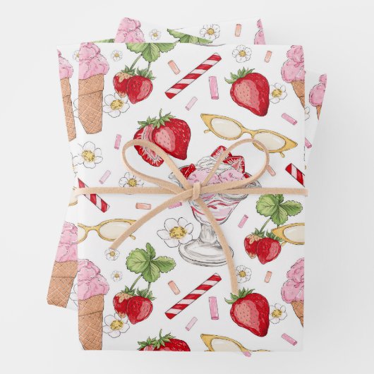 Strawberry Sundae Pattern Inpakpapier Vel (In situ)