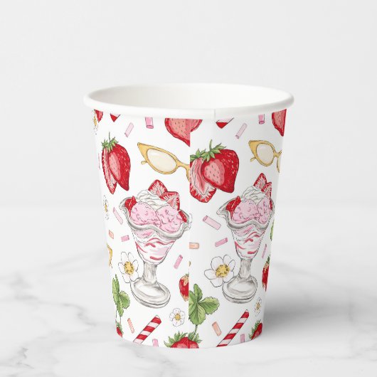 Strawberry Sundae Pattern Papieren Bekers (Rechts)