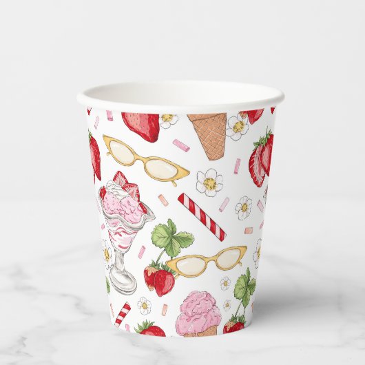 Strawberry Sundae Pattern Papieren Bekers (Voorkant)