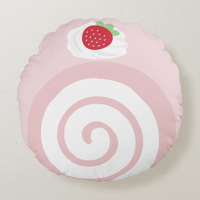 Strawberry Swiss Roll Cake Pillow Rond Kussen (Voorkant)
