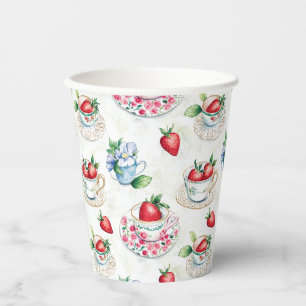 Strawberry Teacup Bloemenpatroon Papieren Bekers