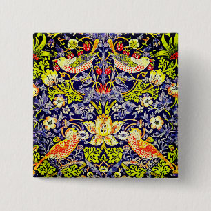 Strawberry Thief Birds William Morris Vierkante Button 5,1 Cm