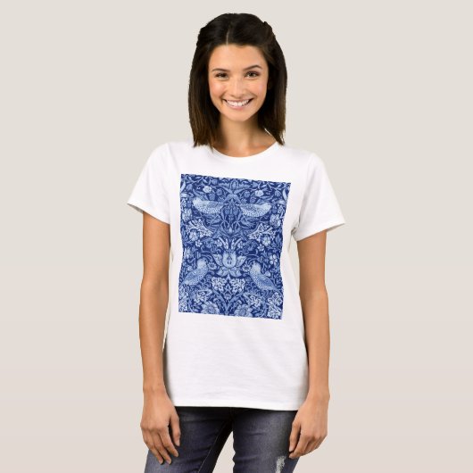 Strawberry Thief Blue Monotone, William Morris T-shirt (Voorkant volledig)