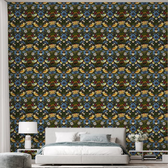 Strawberry Thief van William Morris Behang (Slaapkamer)
