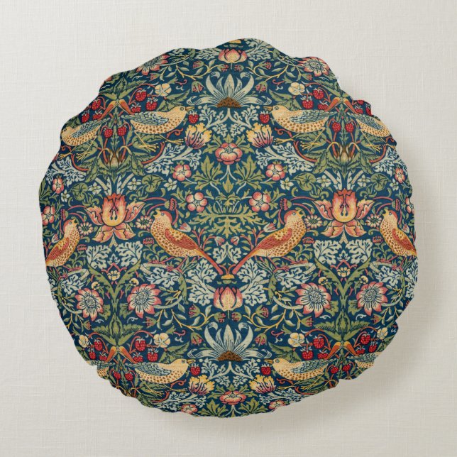 Strawberry Thief van William Morris Rond Kussen (Achterkant)