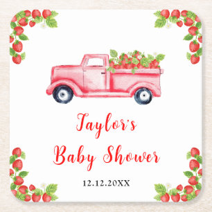 Strawberry Truck Baby Shower Vierkante Kartonnen Onderzetter