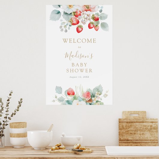 Strawberry Vines Baby shower Welkomstbord Poster (Keuken)