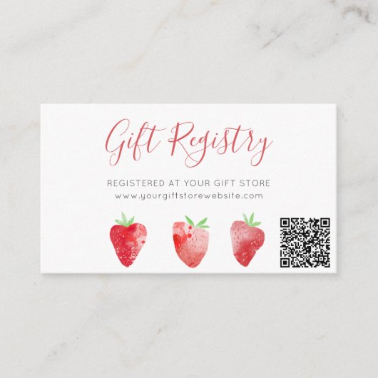Strawberry Vrijgezellenfeest Gift Registry QR Code Informatiekaartje (Voorkant)