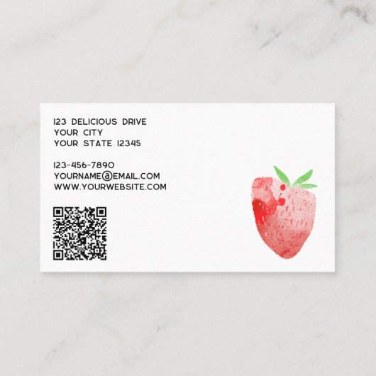 Strawberry Waterverf Catering Services QR Code Visitekaartje (Achterkant)