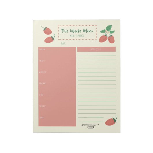 Strawberry Weekly Meal Kruidenier Planner Notitieblok (Gedraaid)