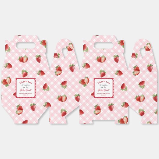 Strawberry with pink Gingham-Baby Girl Shower Bedankdoosjes (Ongevouwen)