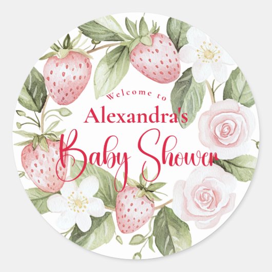 Strawberry Woodland Baby Shower Ronde Sticker (Voorkant)