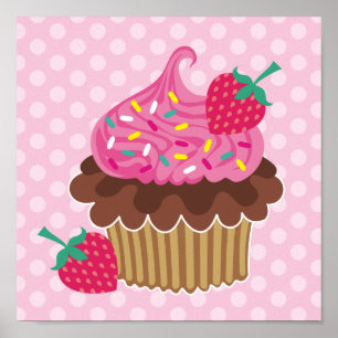 Strawberry's en chocolade Cupcake Canvas afdrukken Poster