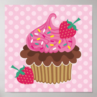 Strawberry's en chocolade Cupcake Canvas afdrukken Poster