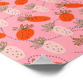 Strawbessen Roze Witte Doodle Patroon Poster (Hoek)