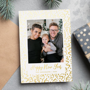 Streamers en Confetti Happy Nieuwjaarsfoto Folie Feestdagenkaart