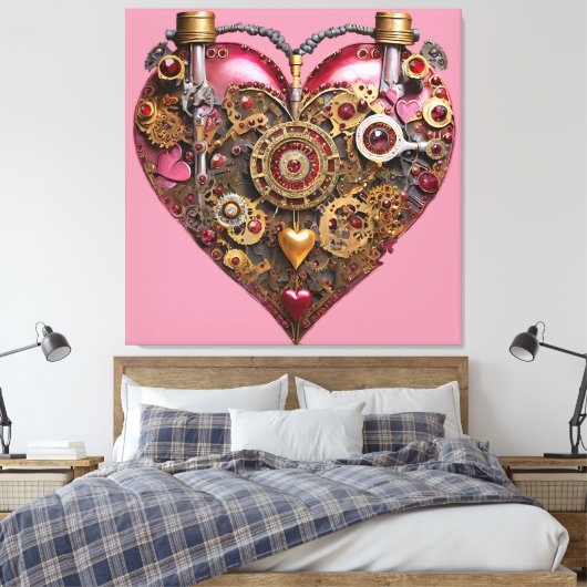 Streampunk Hart Robijn Valentijn Canvas Afdruk (Insitu (Slaapkamer))