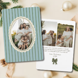  Streep Groene Bow 3-foto familie Feestdagenkaart