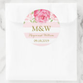 Streep Roze Bloemen Monogram Bruiloft Favor Label (Tas)