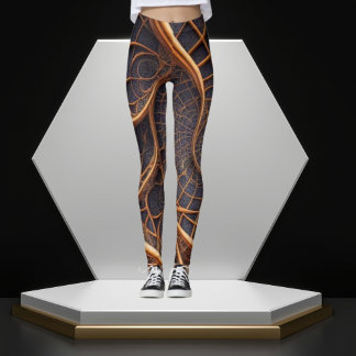 Streepfusie: Geometrische Leggings van bruin en zw