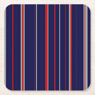 Streepjes, kleuren rood, marine, grijs vierkante kartonnen onderzetter