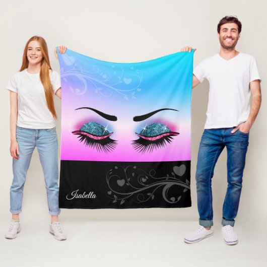  streepjes - Roze en Blauwe glitter Fleece Deken (In situ)