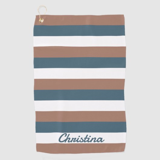 Streepjespatroon Personaliseer Blauwgroen bruin wi Golfhanddoek (Voorkant)