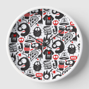 Street Art Monster Doodles - Horloge Murale Modern