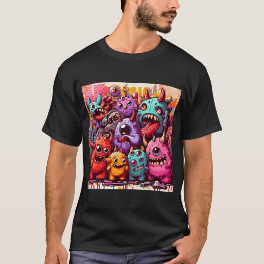 Street Art Schattige Monsters Pattern T-shirt (Voorkant)