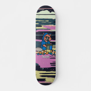 Street Raccoon verkennen door een vuilnisbak ple Skateboard