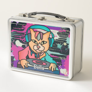 Street Retro Cat met hoofdtelefoon grappig