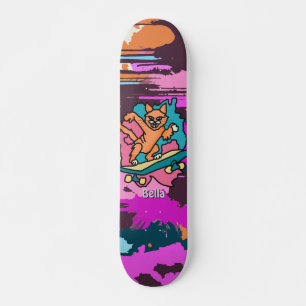 Street Retro Cat op Skateboard grappig