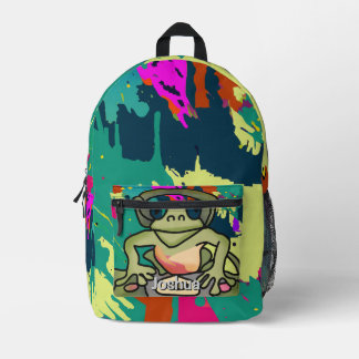 Street Retro Frog met hoofdtelefoon | grappig Bedrukte Rugzak
