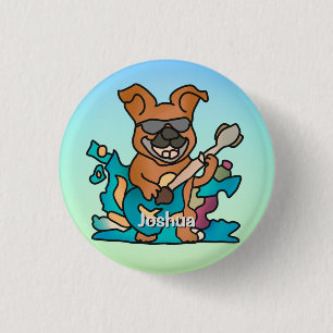 Street Retro hond met gitaar   grappig Ronde Button 3,2 Cm