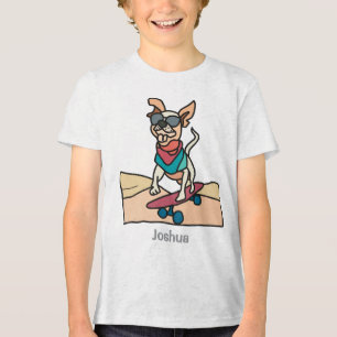 Street Retro Hond met Zonnebril op Skateboard Tri-Blend Shirt