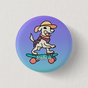 Street Retro hond op skateboard   grappig Ronde Button 3,2 Cm