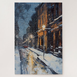 Street Scene Snowy Winter Avond Legpuzzel