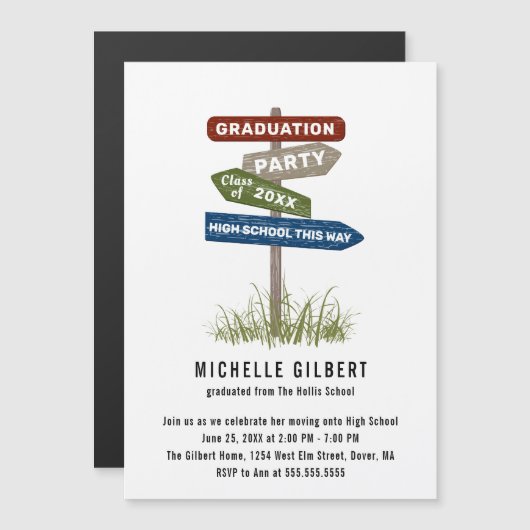 Street Sign 8th Grade Gradution Party Invitation Magnetische Uitnodiging (Voorkant / Achterkant)