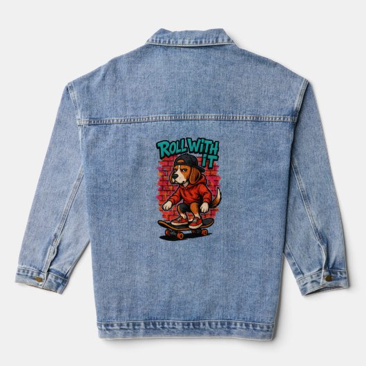 Street Style Beagle Skateboarding Graffiti Art Denim Jacket (Achterkant)