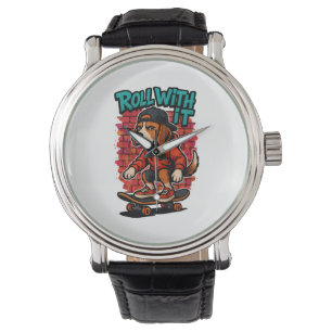 Street Style Beagle Skateboarding Graffiti Art Horloge