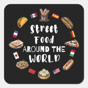 Streetfood over de hele wereld vierkante sticker