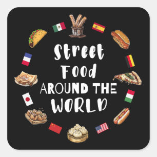 Streetfood over de hele wereld vierkante sticker