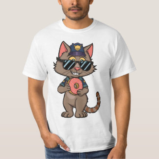 Streetwise Police Cat – 90s Cartoon Donut Cop T-shirt